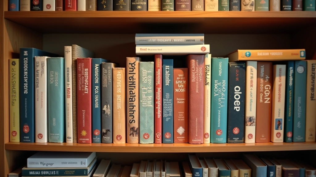 Estante de livros em inglês de diferentes níveis, desde livros infantis até romances complexos, organizada por dificuldade